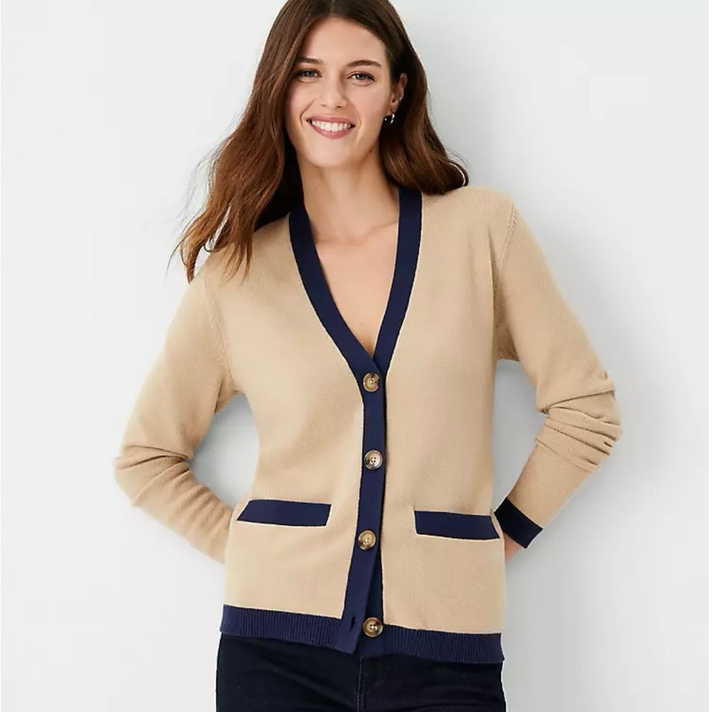 Ann Taylor Tipped Boyfriend Cardigan